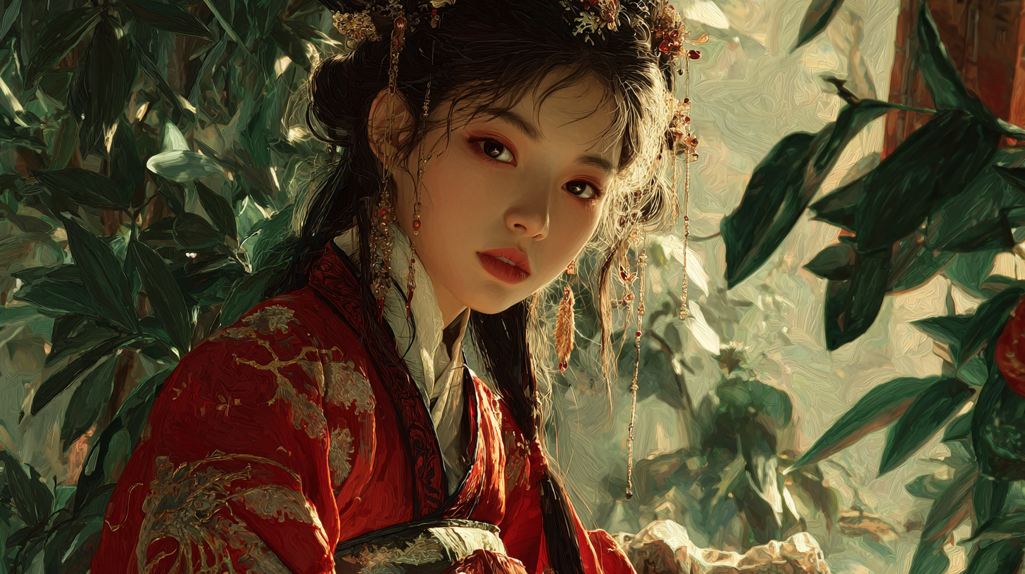 一个东方修仙女子，在仙界漫步