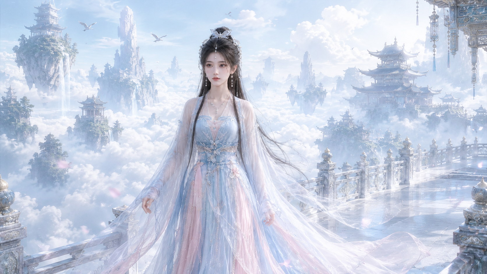一个东方修仙女子，在仙界漫步