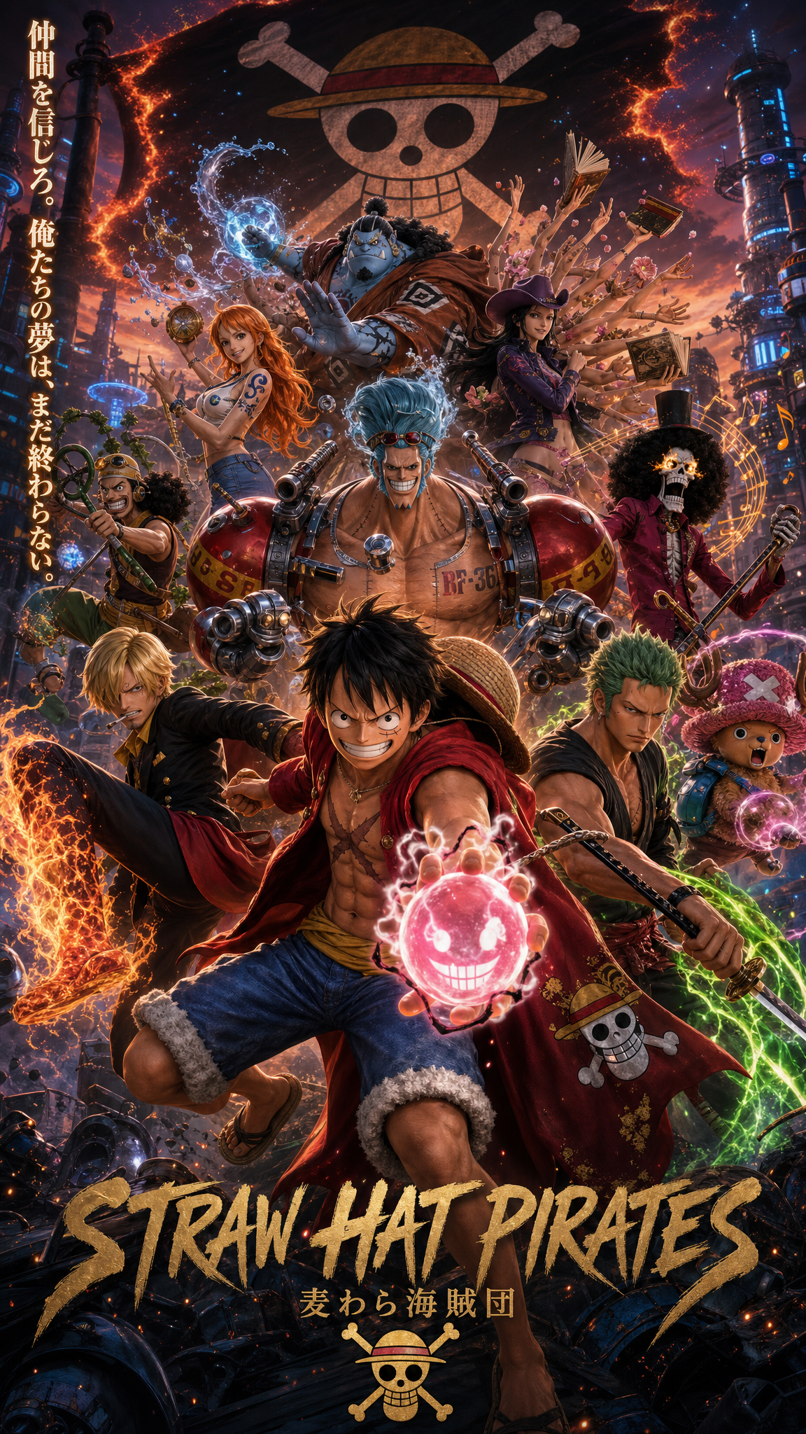 One Piece cinematic 3D realistic render poster, Straw Hat Pi…