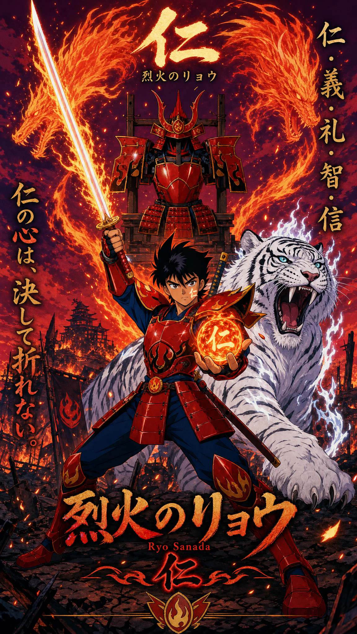 Ronin Warriors epic wallpaper of Ryo Sanada (Flame Armor of …